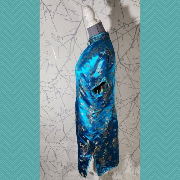 Kaiyu Blue Floral Brocade Traditional Midi Chinese Dress - Picture 4 of 6
